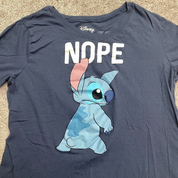 Disney Stitch Graphic T-Shirt Juniors XXL Blue Crew Neck Short Sleeve Cotton Tee - Picture 4 of 11